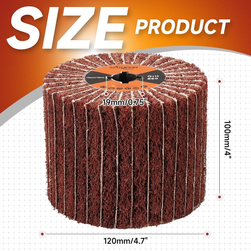 POTUINOM Non-Woven Wheel Surface Conditioning Tool, 60 Grit 120 x 100 x 19 mm Abrasive Drawing Polishing Wheel with Sandpaper for Wood Metal Burnishing Wheel 4.7"x 4" - Image 2